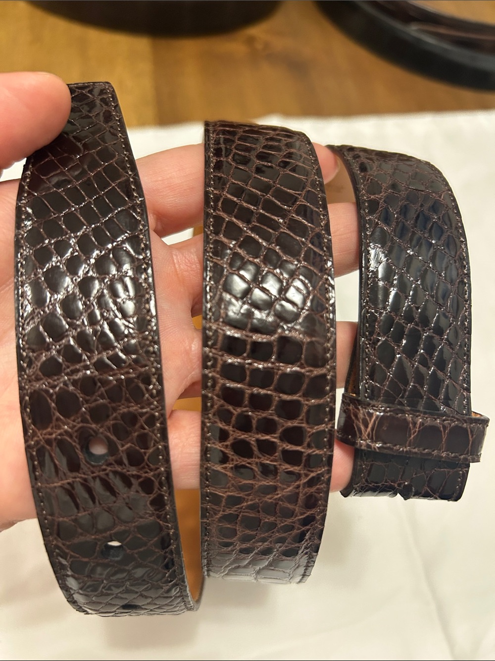 Trafalgar Genuine Alligator Leather Belt Strap Only - Glazed Dark Brown - Sz 34